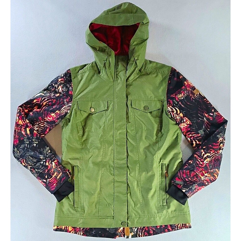 Roxy 10K DryFlight Ski Snowboard Jacket Green Floral Thinsulate Womens Sz XL